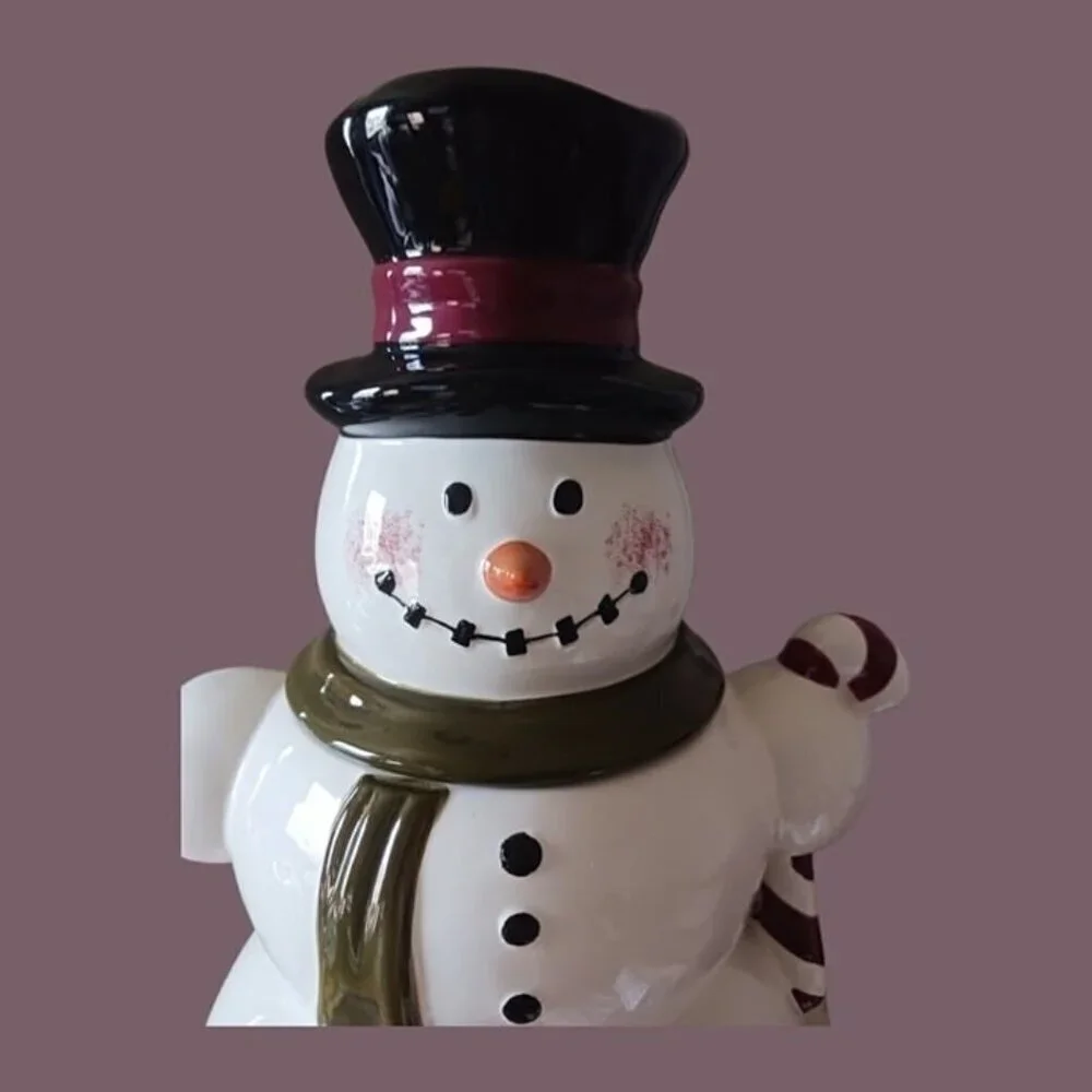 Tabletop unlimited snowman cookie jar white black color 14.5tall×8W